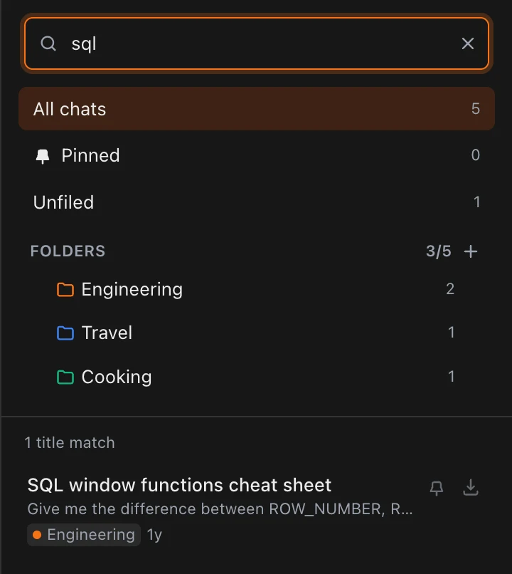 Stowlet panel: search